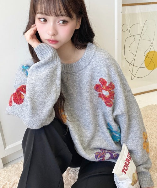 <預訂> 日牌MM 混色花卉提花針織上衣｜四色入