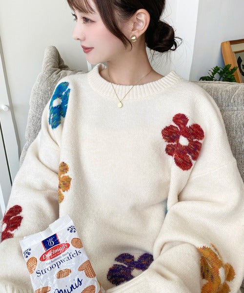 <預訂> 日牌MM 混色花卉提花針織上衣｜四色入