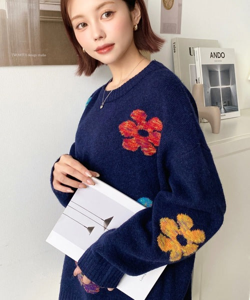 <預訂> 日牌MM 混色花卉提花針織上衣｜四色入