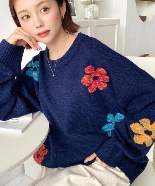 <預訂> 日牌MM 混色花卉提花針織上衣｜四色入