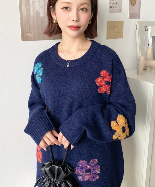 <預訂> 日牌MM 混色花卉提花針織上衣｜四色入