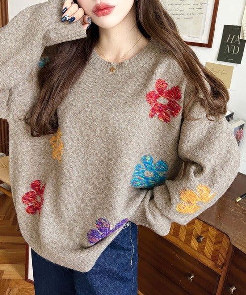 <預訂> 日牌MM 混色花卉提花針織上衣｜四色入