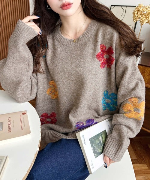 <預訂> 日牌MM 混色花卉提花針織上衣｜四色入