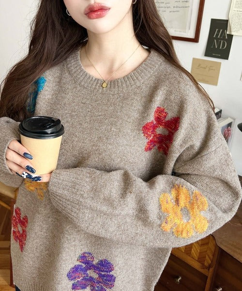 <預訂> 日牌MM 混色花卉提花針織上衣｜四色入