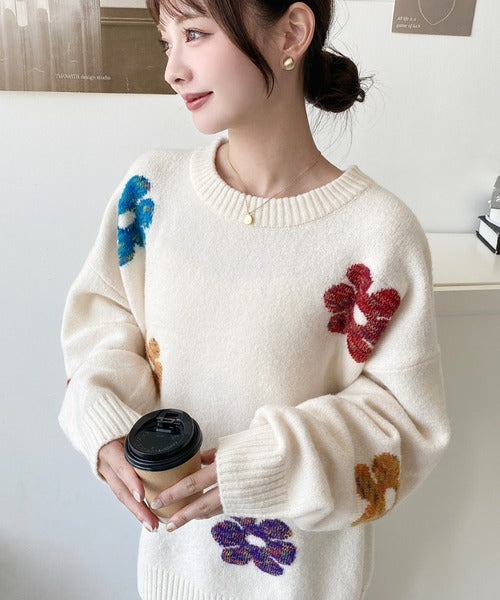 <預訂> 日牌MM 混色花卉提花針織上衣｜四色入