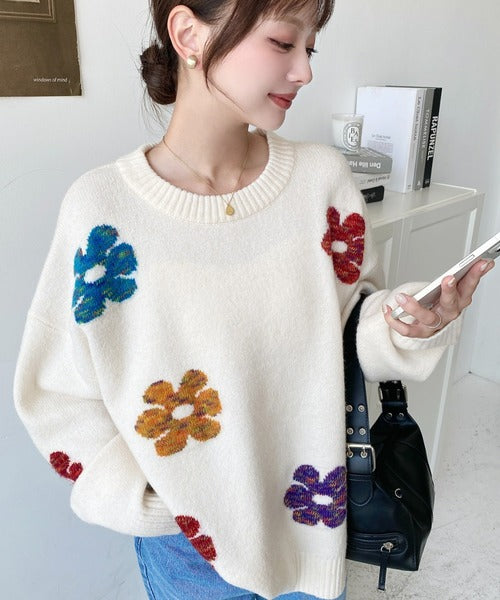 <預訂> 日牌MM 混色花卉提花針織上衣｜四色入