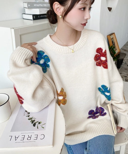 <預訂> 日牌MM 混色花卉提花針織上衣｜四色入