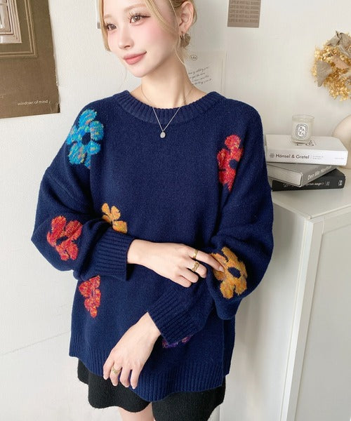 <預訂> 日牌MM 混色花卉提花針織上衣｜四色入