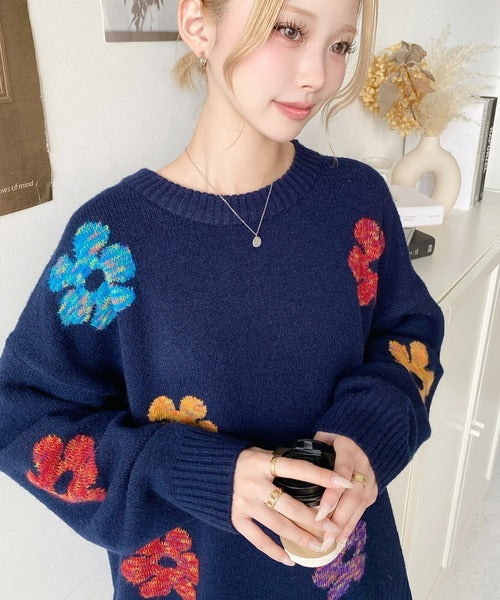 <預訂> 日牌MM 混色花卉提花針織上衣｜四色入