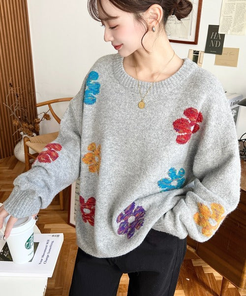 <預訂> 日牌MM 混色花卉提花針織上衣｜四色入