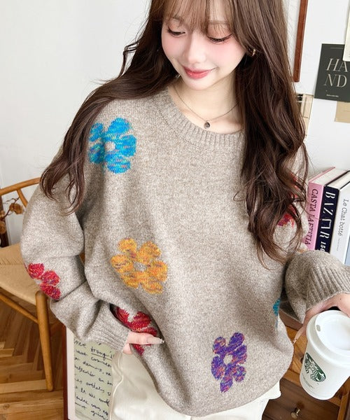 <預訂> 日牌MM 混色花卉提花針織上衣｜四色入