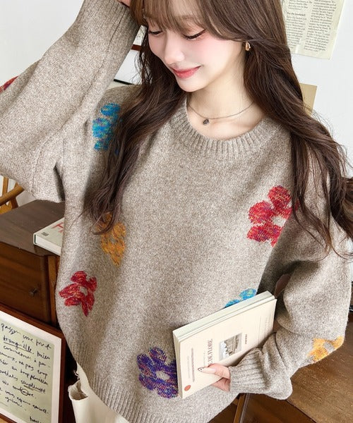 <預訂> 日牌MM 混色花卉提花針織上衣｜四色入