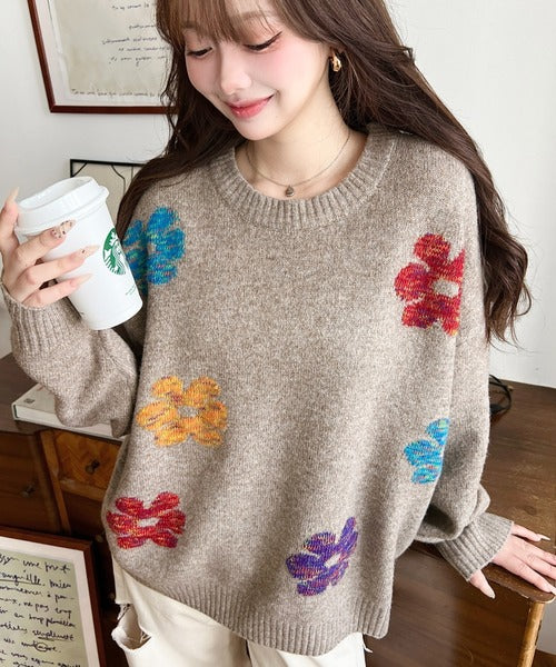 <預訂> 日牌MM 混色花卉提花針織上衣｜四色入