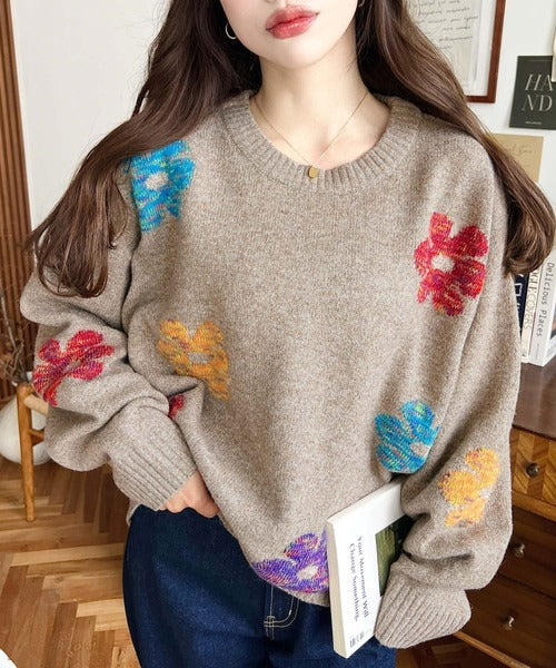 <預訂> 日牌MM 混色花卉提花針織上衣｜四色入