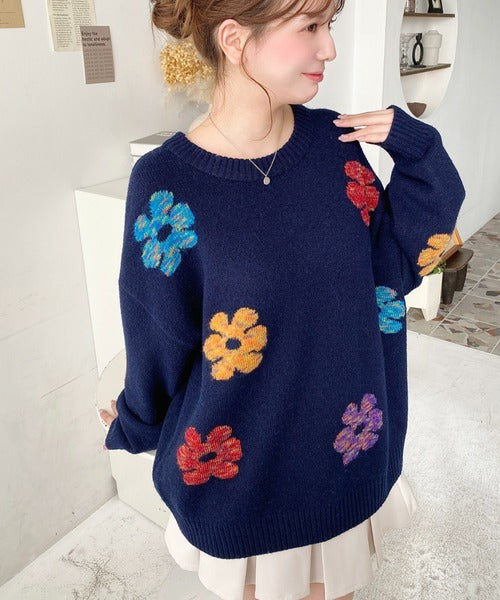 <預訂> 日牌MM 混色花卉提花針織上衣｜四色入
