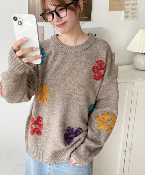 <預訂> 日牌MM 混色花卉提花針織上衣｜四色入