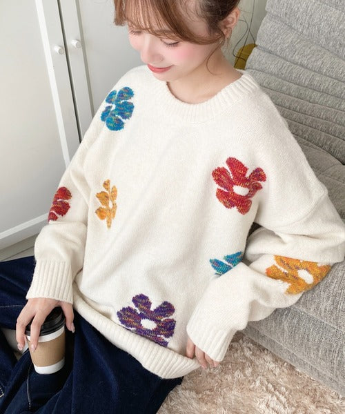 <預訂> 日牌MM 混色花卉提花針織上衣｜四色入