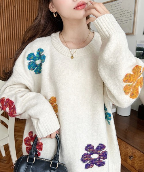 <預訂> 日牌MM 混色花卉提花針織上衣｜四色入
