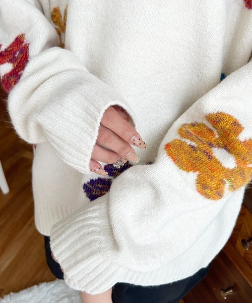 <預訂> 日牌MM 混色花卉提花針織上衣｜四色入