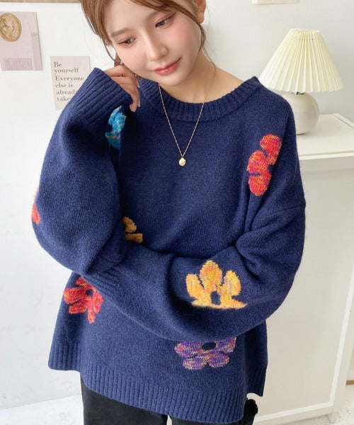 <預訂> 日牌MM 混色花卉提花針織上衣｜四色入