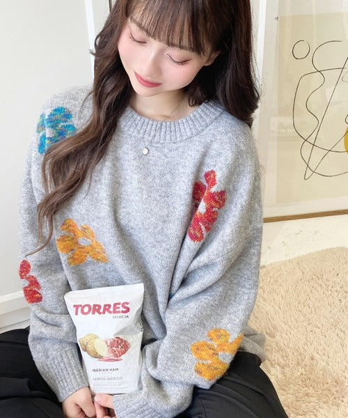 <預訂> 日牌MM 混色花卉提花針織上衣｜四色入