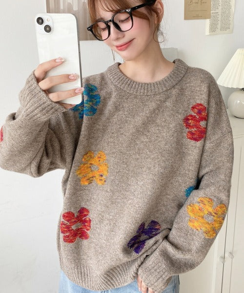 <預訂> 日牌MM 混色花卉提花針織上衣｜四色入
