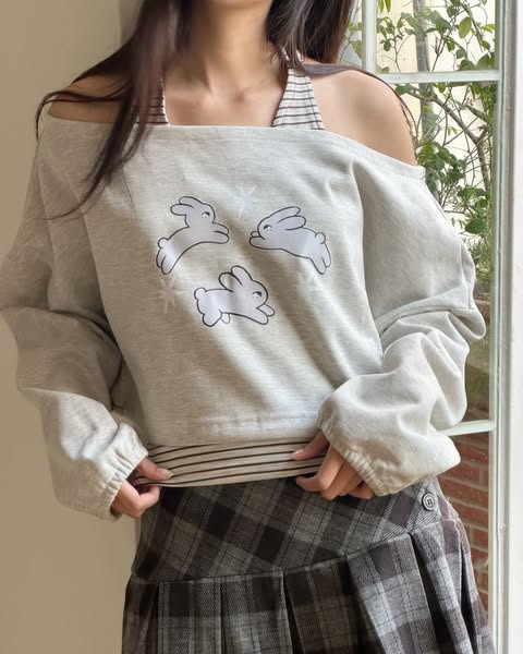 <預訂> 越南小眾品牌🇻🇳 一見鍾情♡🐰ྀི兔兔印花束繩長袖衛衣+掛頸背心兩件套套裝