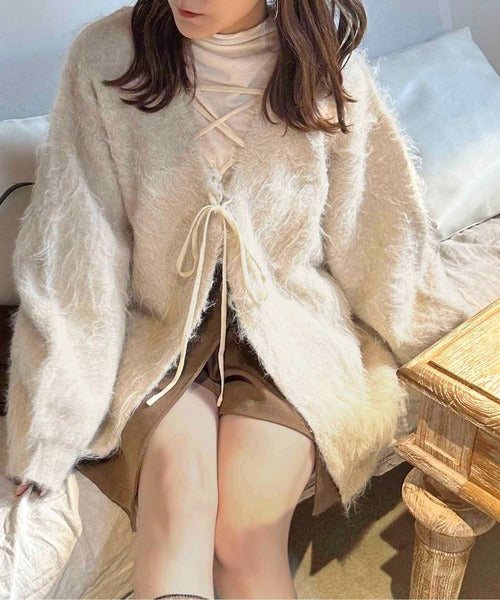 <預訂> 日本大人氣♡日牌 Apres Jour 2-Ways 毛茸茸繫帶針織開胸外套｜五色入