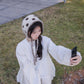 <現貨> 小眾小奶白立體提花泡泡袖連身長袖Ops(有側口袋)