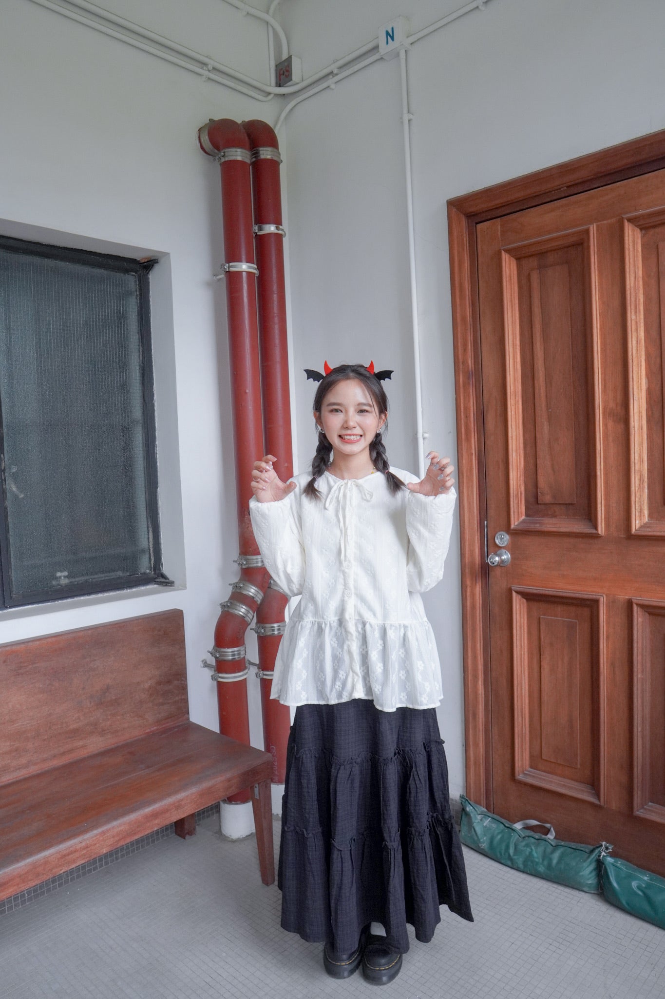 <現貨> 自家製 復古格紋ruffle邊半身長裙