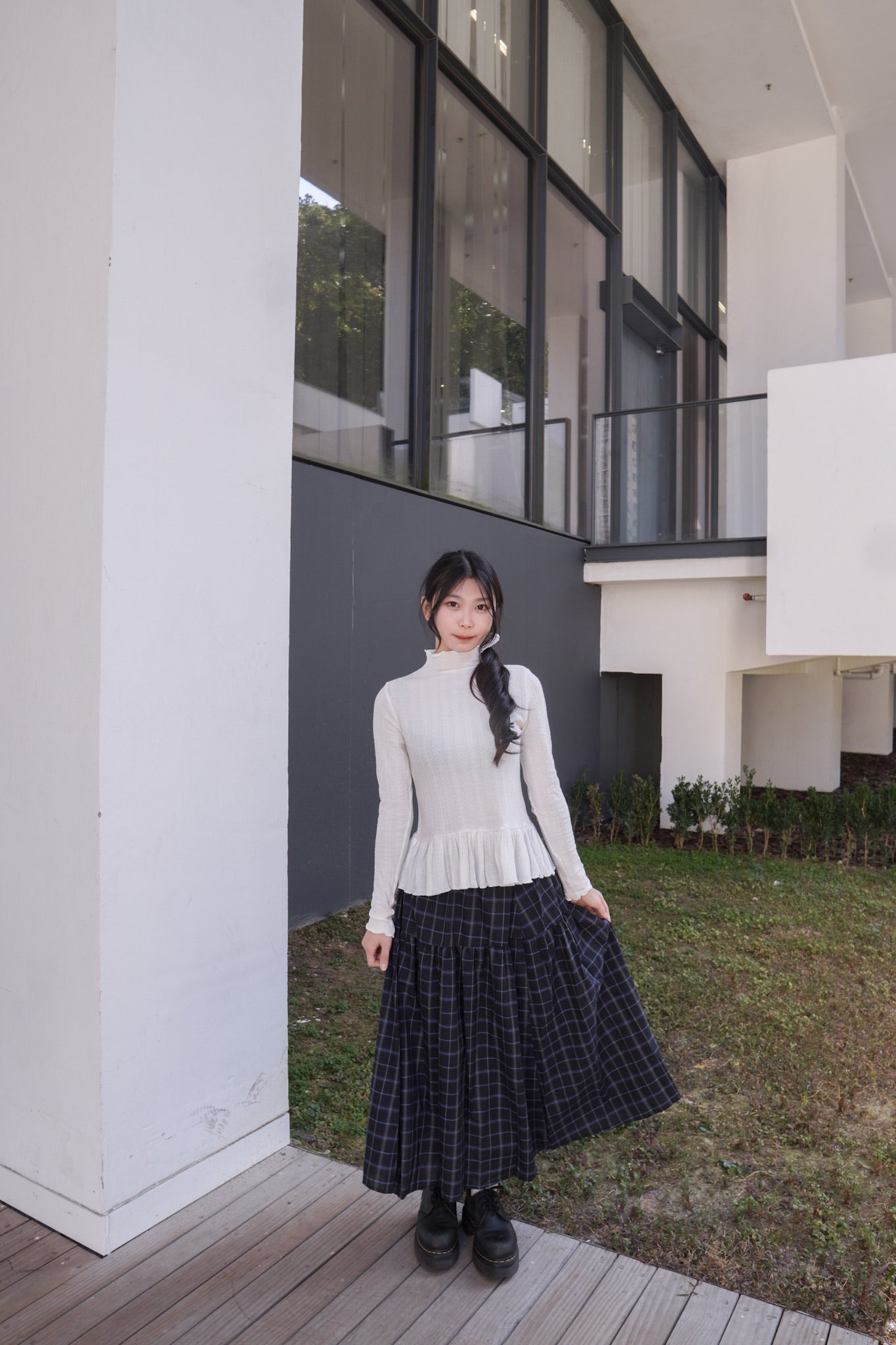 <預訂> 半高領ruffle邊傘型針織打底上衣