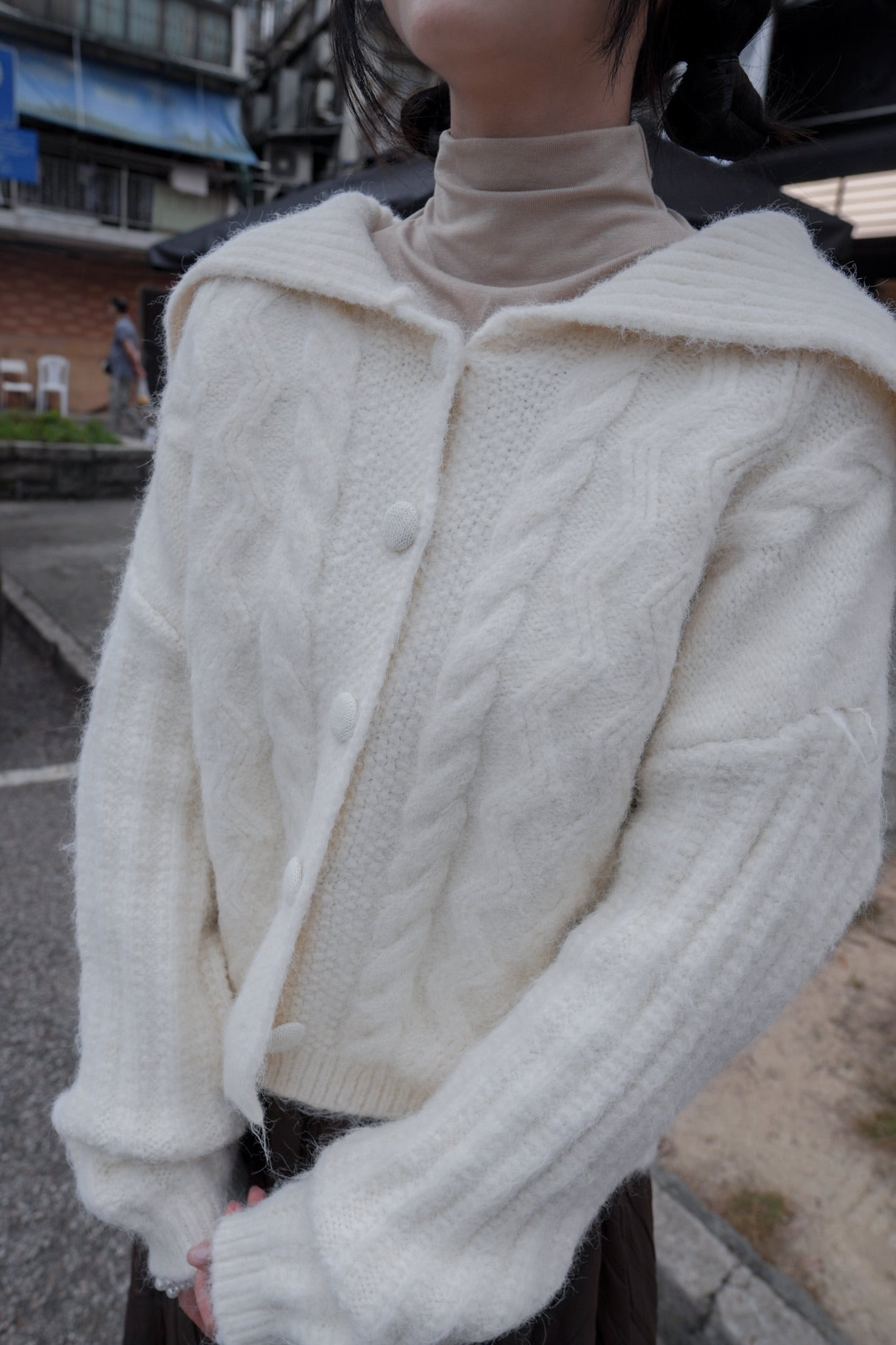 <現貨> 學院風大反領麻花開胸針織外套｜兩色入