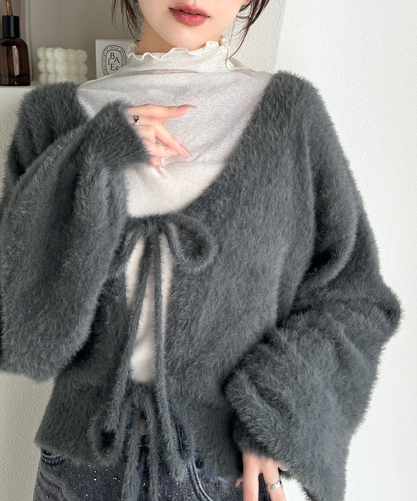 <預訂限時優惠> JP 日牌Mily bilet 2-Ways毛茸茸蝴蝶結開胸外套｜四色入