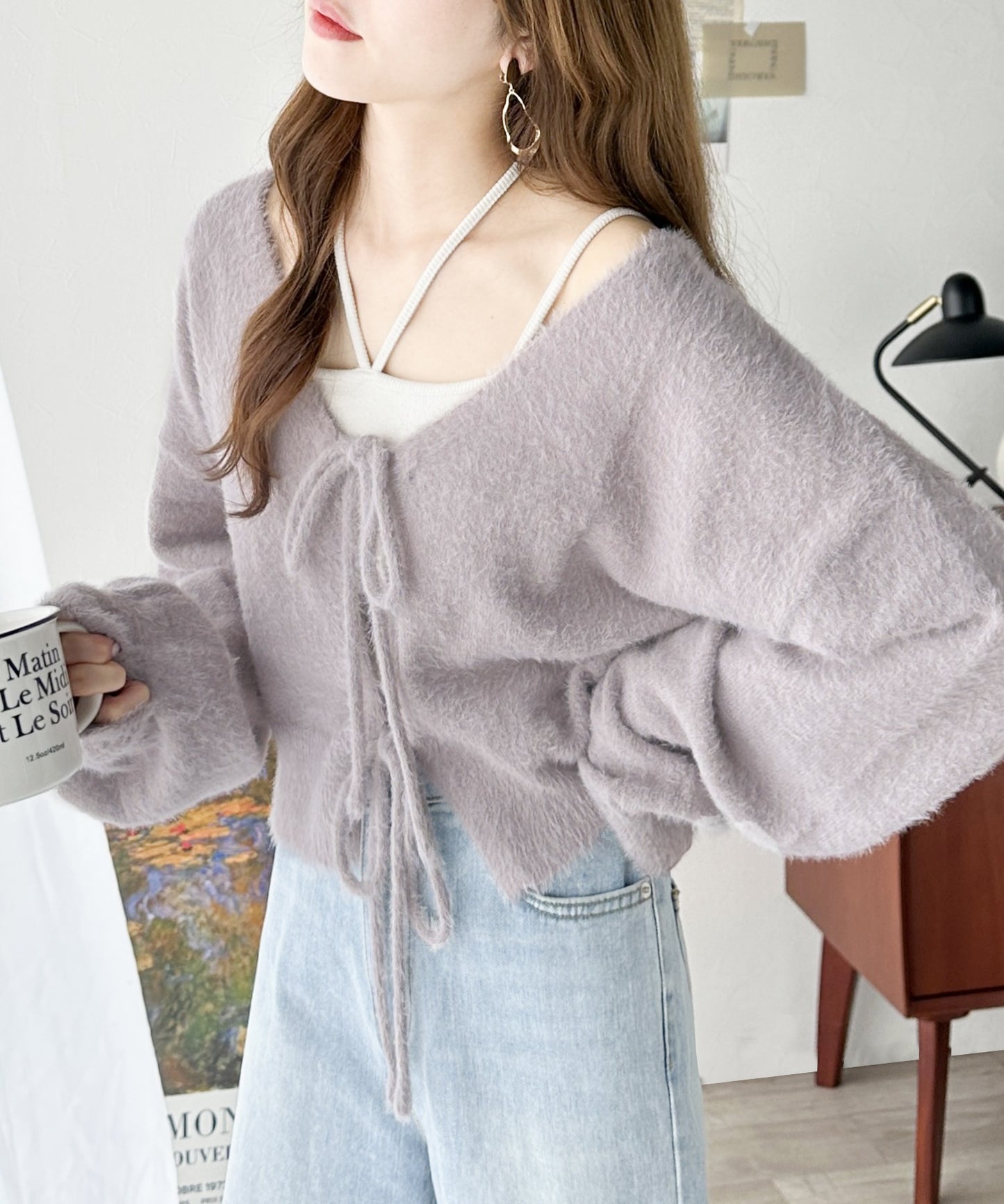 <預訂限時優惠> JP 日牌Mily bilet 2-Ways毛茸茸蝴蝶結開胸外套｜四色入