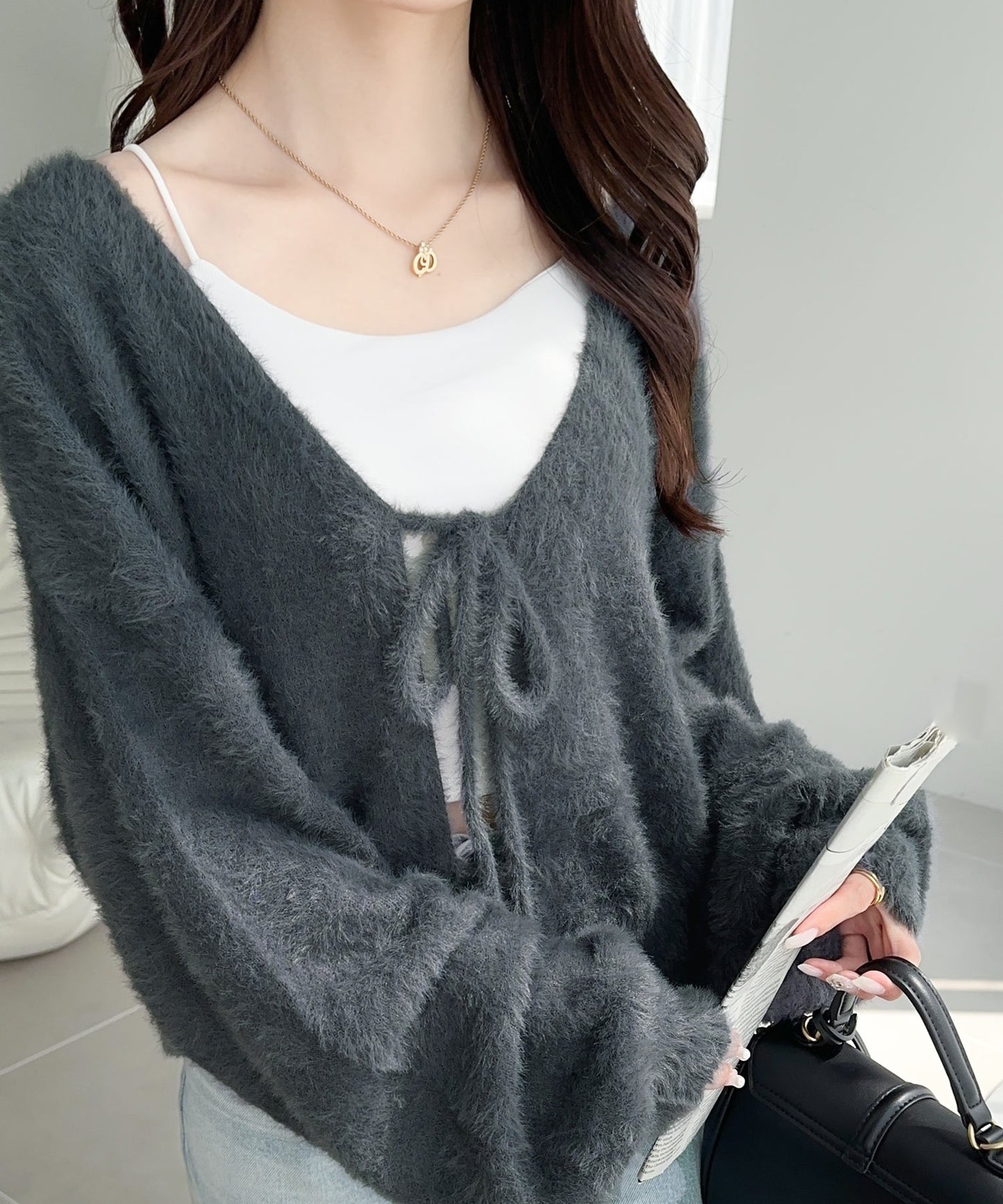 <預訂限時優惠> JP 日牌Mily bilet 2-Ways毛茸茸蝴蝶結開胸外套｜四色入