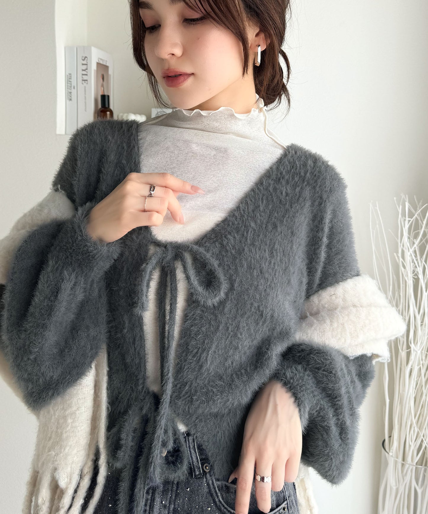 <預訂限時優惠> JP 日牌Mily bilet 2-Ways毛茸茸蝴蝶結開胸外套｜四色入