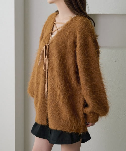 <預訂> 日本大人氣♡日牌 Apres Jour 2-Ways 毛茸茸繫帶針織開胸外套｜五色入