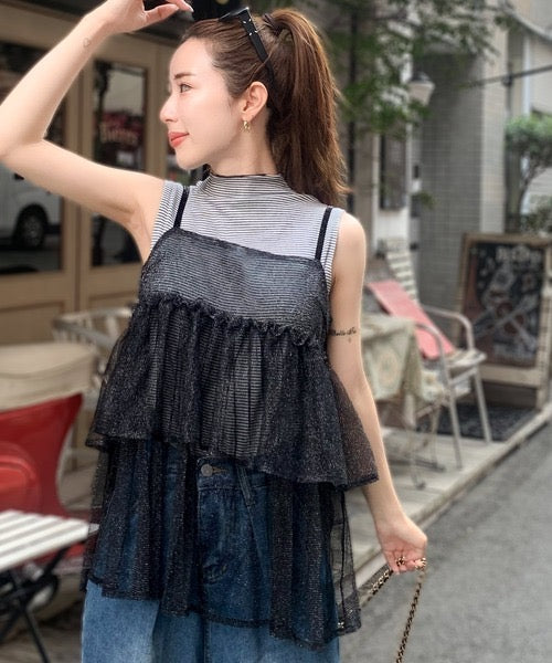 <預訂> JP 日牌Mily Bilet Blingbling薄紗層疊吊帶背心｜三色入