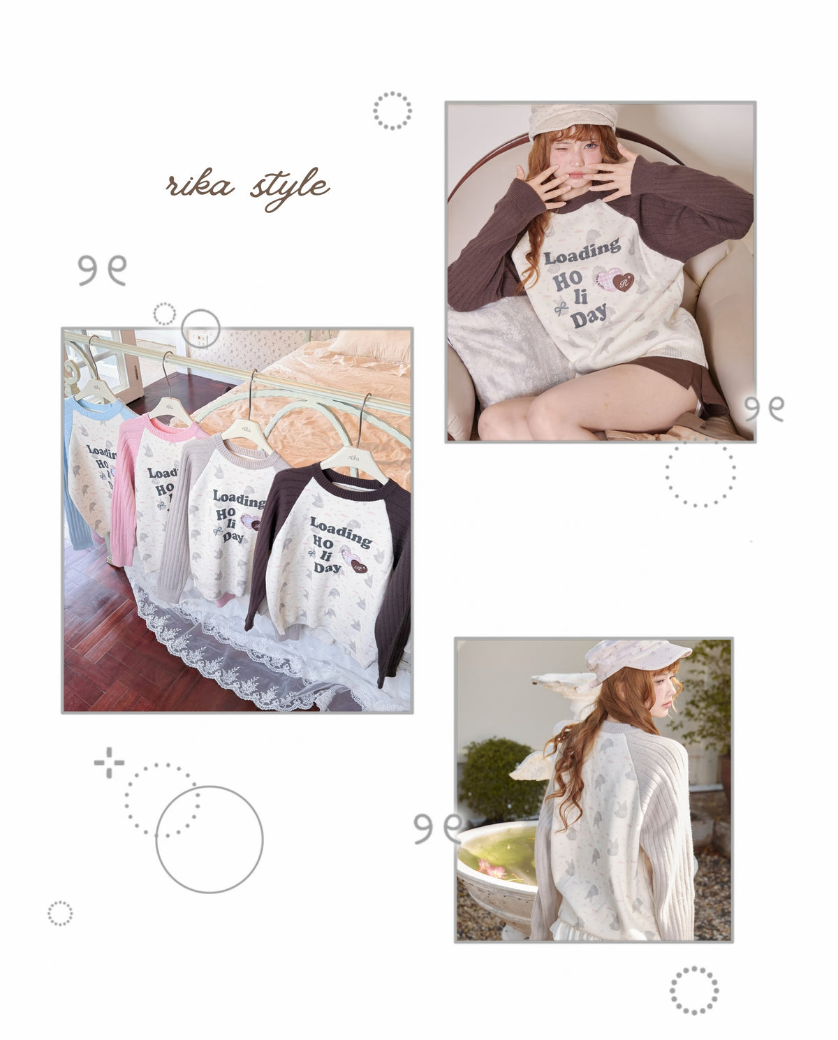 <預訂> 泰國小眾品牌🇹🇭 印花+心形圖案拼色針織長袖上衣 | 四色入