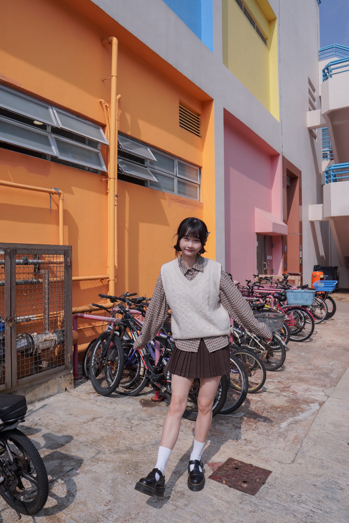 <現貨> 自家製 格仔開胸長袖Polo恤衫上衣｜兩色入