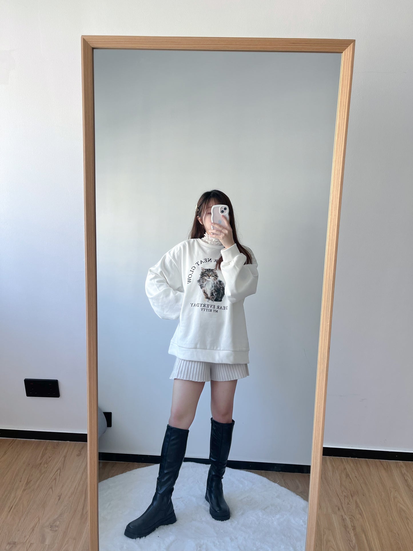 <預訂> 暖笠笠可愛小貓圖案拉絨毛衛衣｜兩色入