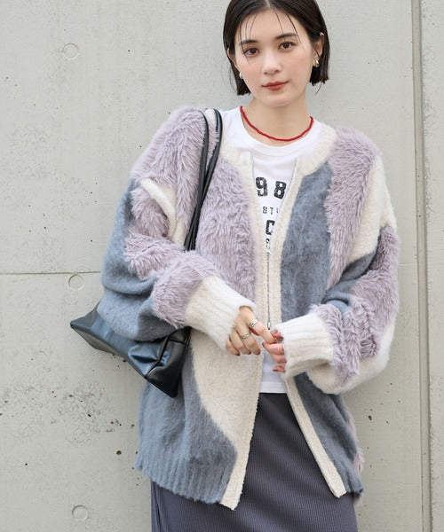 <預訂> 日本大人氣♡日牌 Mono Mart 2-Ways 毛茸茸蓬鬆混色雙拉鍊針織開胸外套｜四色入