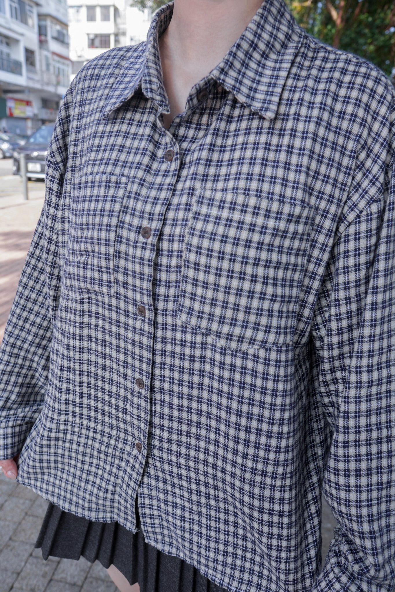 <現貨> 自家製 格仔開胸長袖Polo恤衫上衣｜兩色入