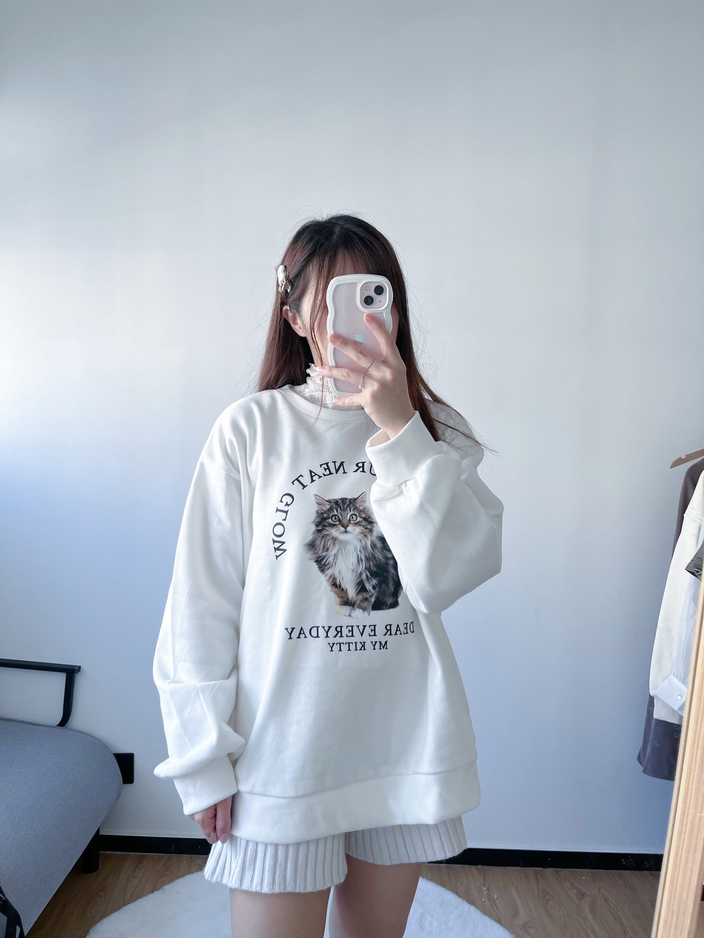 <預訂> 暖笠笠可愛小貓圖案拉絨毛衛衣｜兩色入