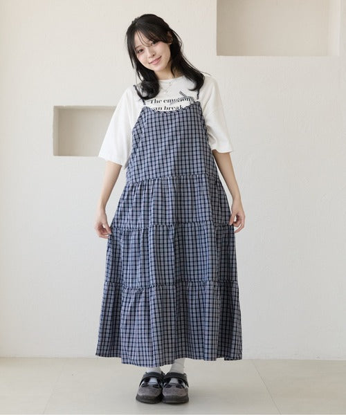 <預訂> 日牌Kutir 大人氣 蝴蝶結層疊吊帶格紋連身裙｜九色入