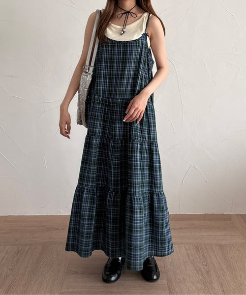 <預訂> 日牌Kutir 大人氣 蝴蝶結層疊吊帶格紋連身裙｜九色入