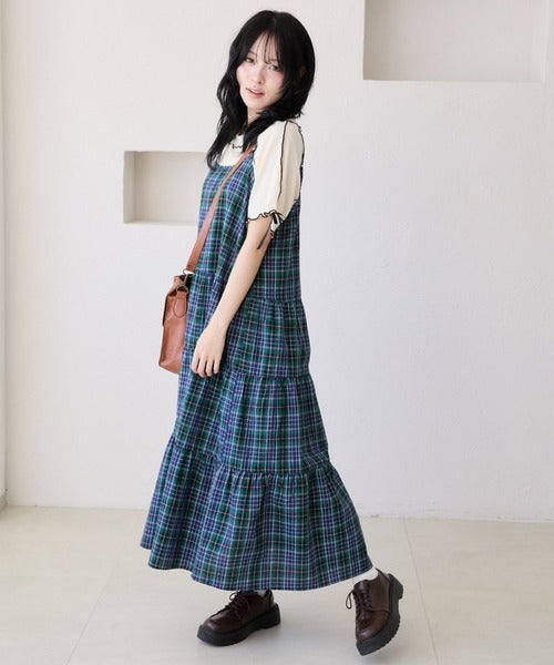 <預訂> 日牌Kutir 大人氣 蝴蝶結層疊吊帶格紋連身裙｜九色入