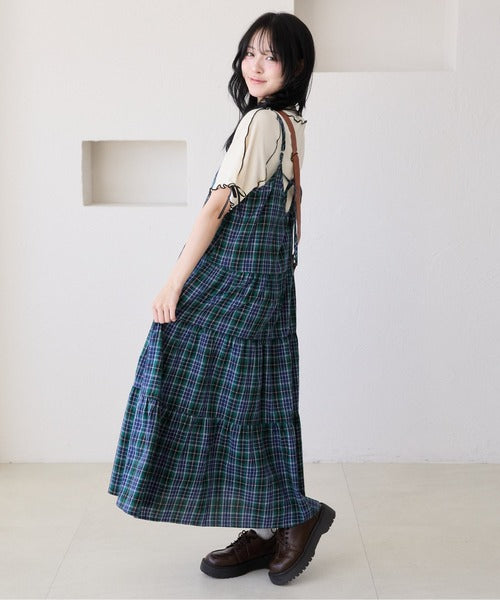 <預訂> 日牌Kutir 大人氣 蝴蝶結層疊吊帶格紋連身裙｜九色入