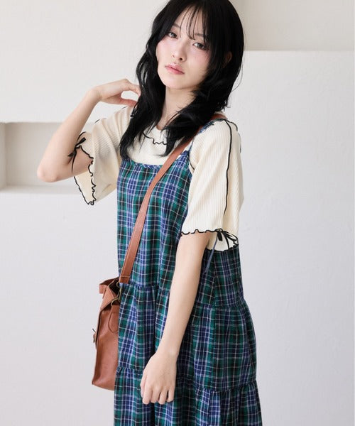 <預訂> 日牌Kutir 大人氣 蝴蝶結層疊吊帶格紋連身裙｜九色入