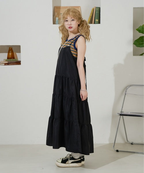 <預訂> 日牌Kutir 大人氣 蝴蝶結層疊吊帶格紋連身裙｜九色入